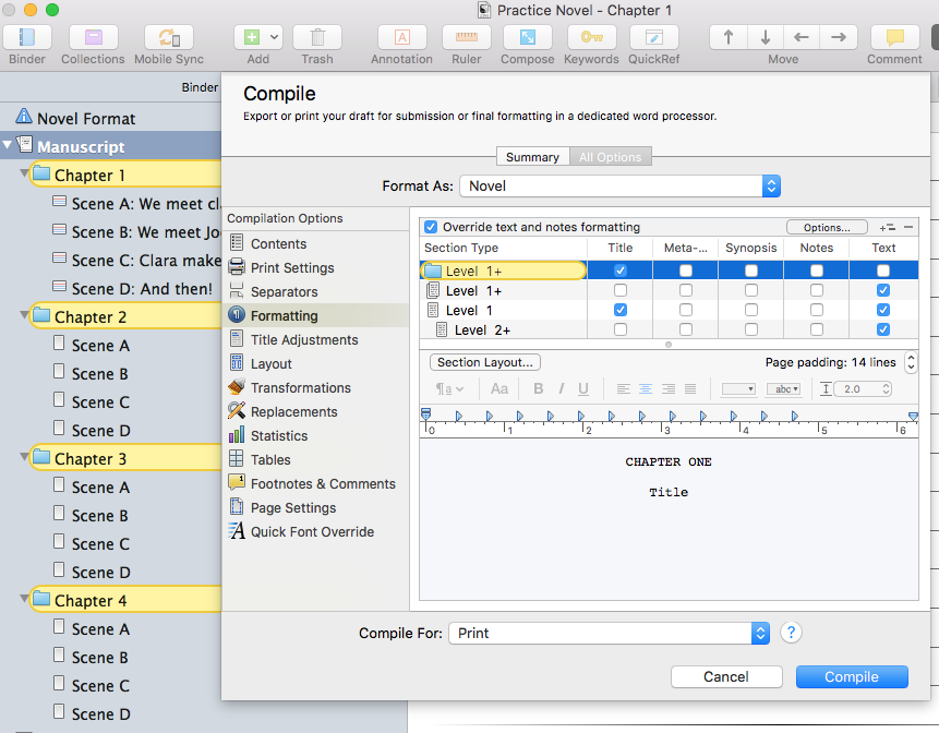 Scrivener formatting compile tab - Scrivener Format Hierarchy Explained
