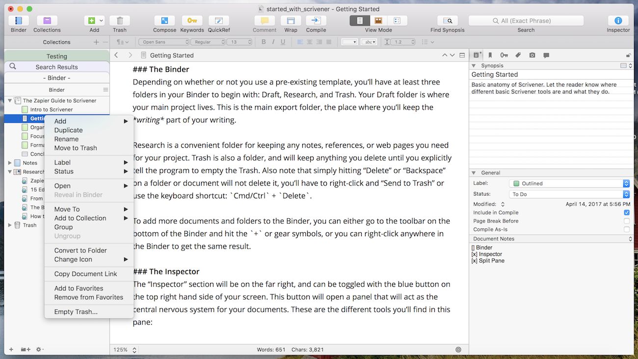 Editor split view - Effective Outlining in Scrivener with Custom Meta Data Fields
