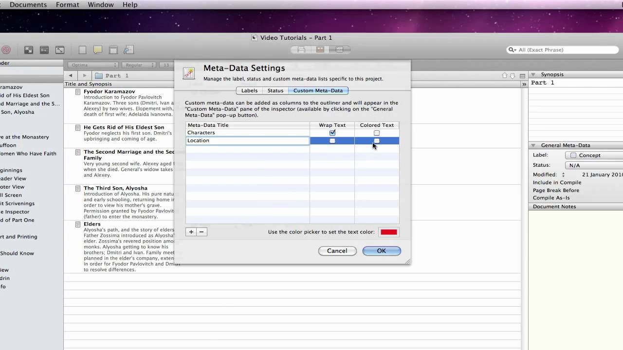 Change display order of meta data fields - Effective Outlining in Scrivener with Custom Meta Data Fields