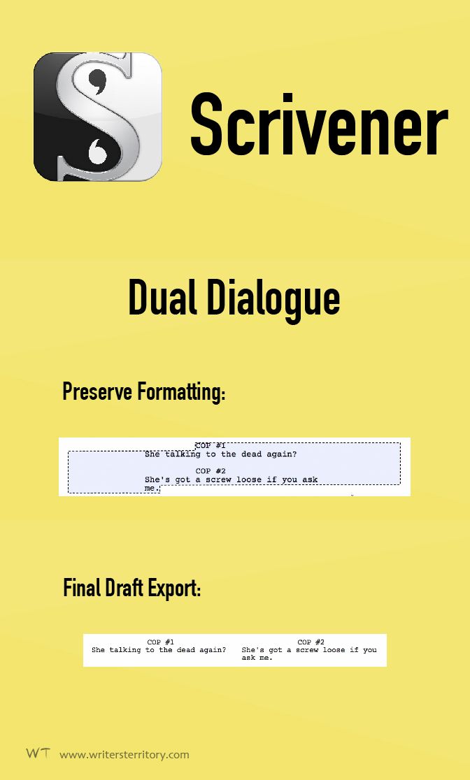 Dual dialogue Final Draft export - Formatting Dual Dialogue in Scrivener