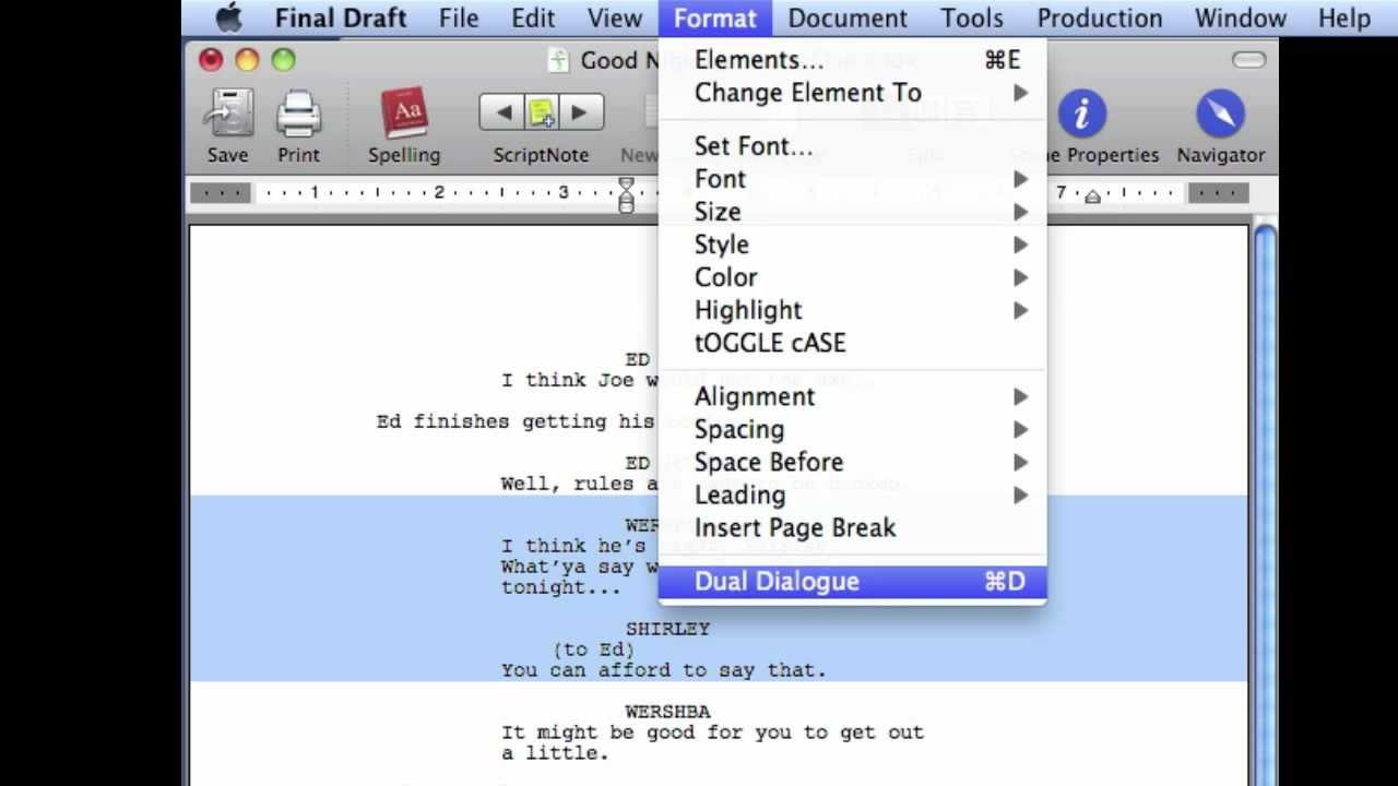 Dual dialogue in Final Draft - Formatting Dual Dialogue in Final Draft